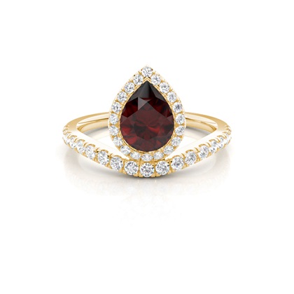 Bezel Setting Garnet Halo Engagement Ring