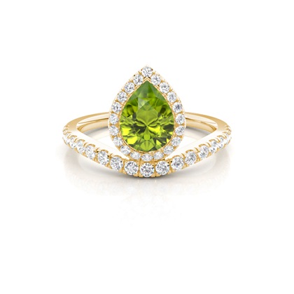 Bezel Setting Peridot Halo Engagement Ring
