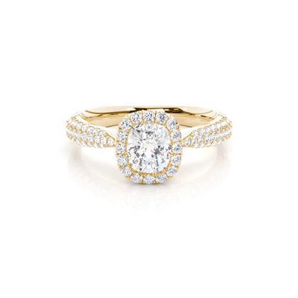 Cushion Yellow Gold Halo Diamond Engagement Rings