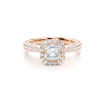 Asscher Rose Gold Halo Diamond Engagement Rings