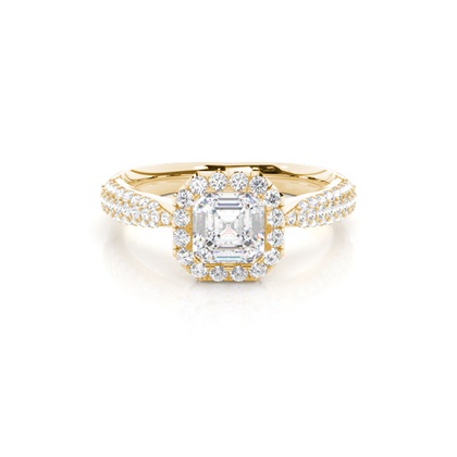 Asscher Yellow Gold Halo Diamond Engagement Rings