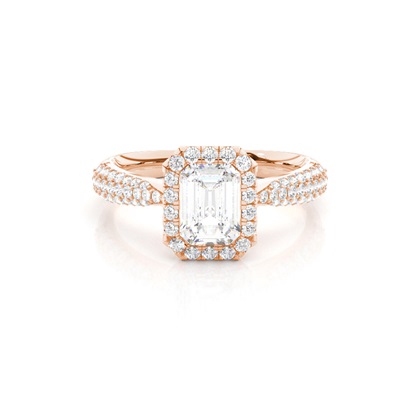 Emerald Rose Gold Halo Diamond Engagement Rings