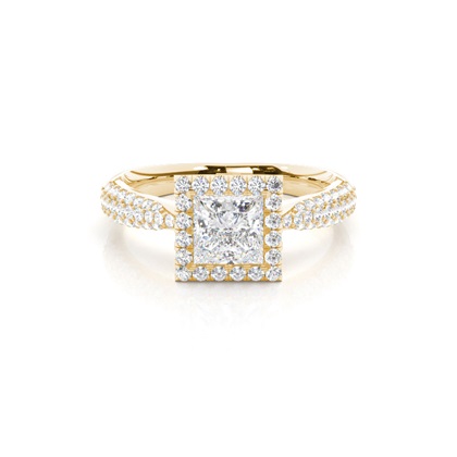 Princess Yellow Gold Halo Diamond Engagement Rings