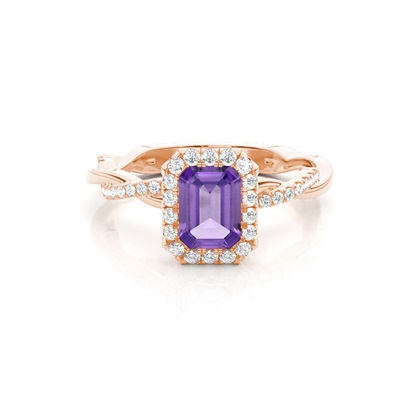 Bezel Setting Amethyst Halo Engagement Ring