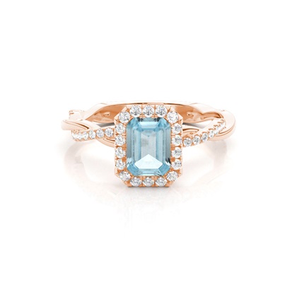 Bezel Setting Aquamarine Halo Engagement Ring