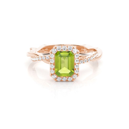 Bezel Setting Peridot Halo Engagement Ring