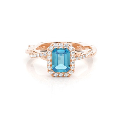 Bezel Setting Topaz Halo Engagement Ring