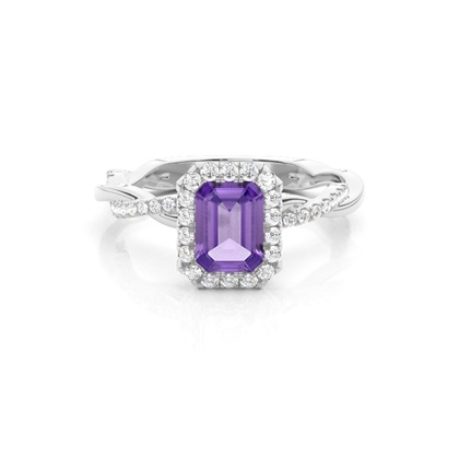 Bezel Setting Amethyst Halo Engagement Ring