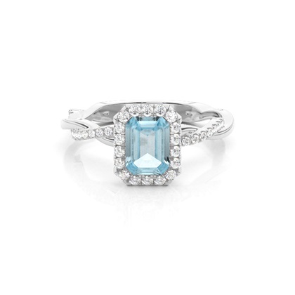 Bezel Setting Aquamarine Halo Engagement Ring