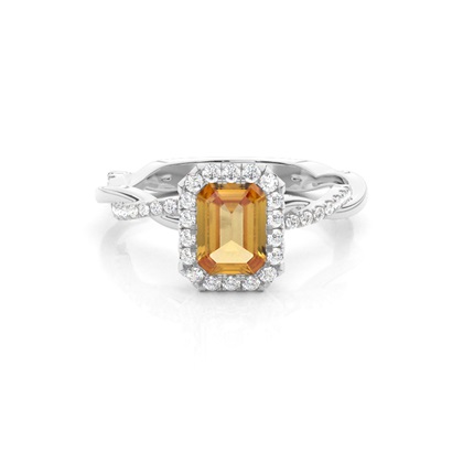 Bezel Setting Citrine Halo Engagement Ring