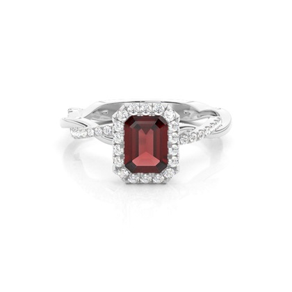 Bezel Setting Garnet Halo Engagement Ring