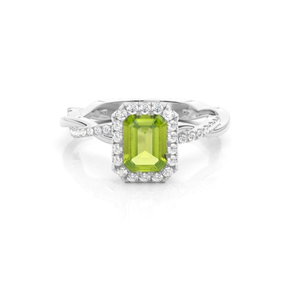 Bezel Setting Peridot Halo Engagement Ring