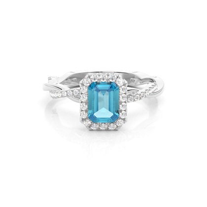 Bezel Setting Topaz Halo Engagement Ring