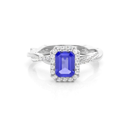 Bezel Setting Tanzanite Halo Engagement Ring