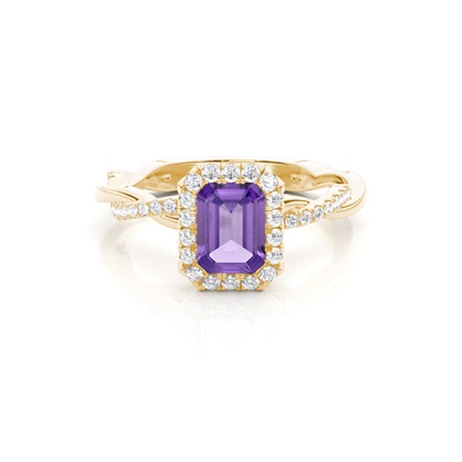 Bezel Setting Amethyst Halo Engagement Ring