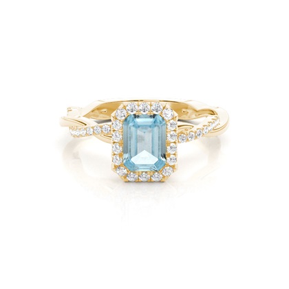 Bezel Setting Aquamarine Halo Engagement Ring