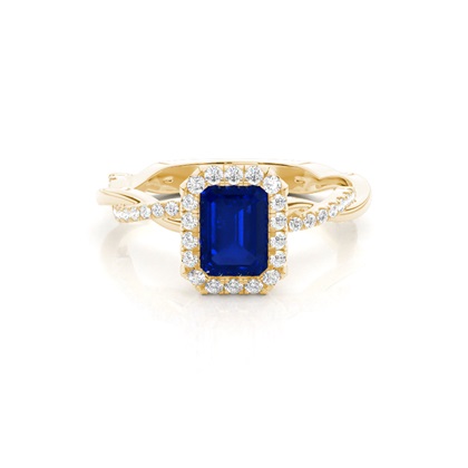 Bezel Setting Blue Sapphire Halo Engagement Ring
