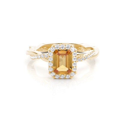 Bezel Setting Citrine Halo Engagement Ring