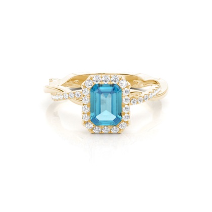 Bezel Setting Topaz Halo Engagement Ring