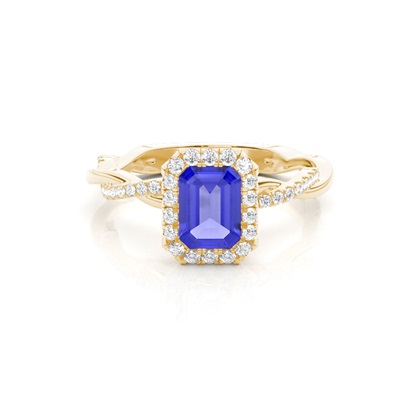 Bezel Setting Tanzanite Halo Engagement Ring