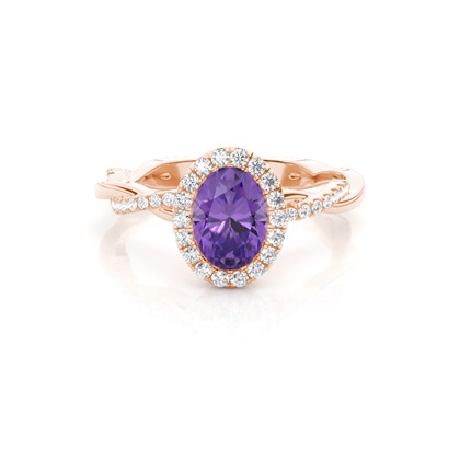 Bezel Setting Amethyst Halo Engagement Ring