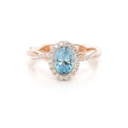 Bezel Setting Aquamarine Halo Engagement Ring