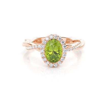 Bezel Setting Peridot Halo Engagement Ring