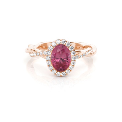 Bezel Setting Pink Tournamile Halo Engagement Ring