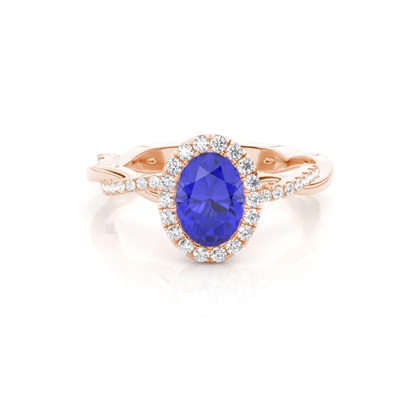 Bezel Setting Tanzanite Halo Engagement Ring
