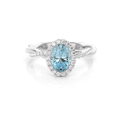 Bezel Setting Aquamarine Halo Engagement Ring