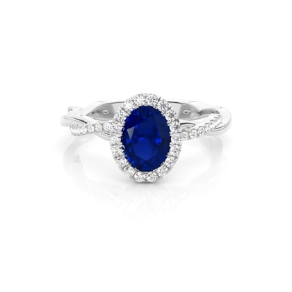 Bezel Setting Blue Sapphire Halo Engagement Ring