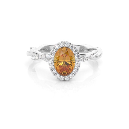 Bezel Setting Citrine Halo Engagement Ring