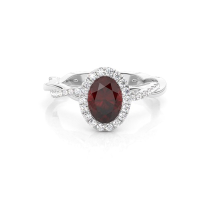 Bezel Setting Garnet Halo Engagement Ring