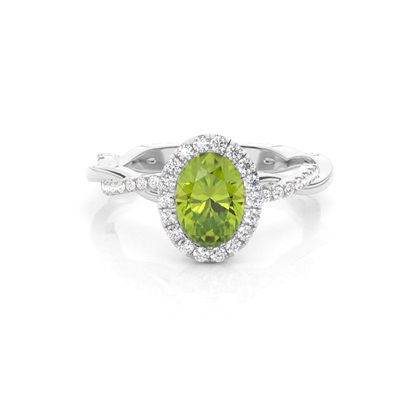 Bezel Setting Peridot Halo Engagement Ring