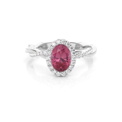 Bezel Setting Pink Tournamile Halo Engagement Ring