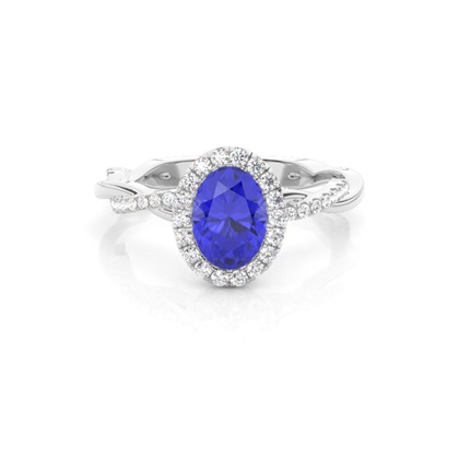 Bezel Setting Tanzanite Halo Engagement Ring
