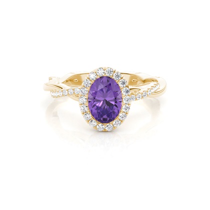 Bezel Setting Amethyst Halo Engagement Ring