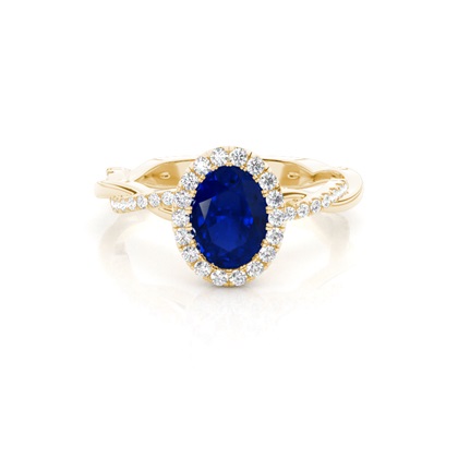 Bezel Setting Blue Sapphire Halo Engagement Ring