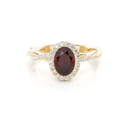Bezel Setting Garnet Halo Engagement Ring