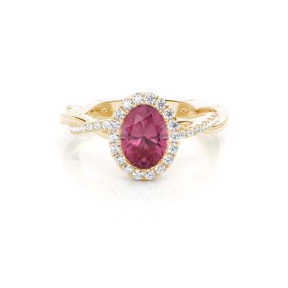 Bezel Setting Pink Tournamile Halo Engagement Ring