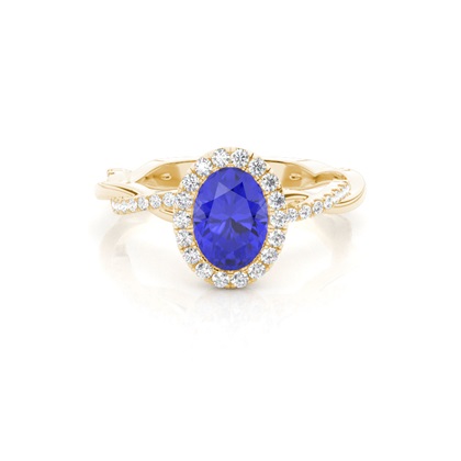 Bezel Setting Tanzanite Halo Engagement Ring
