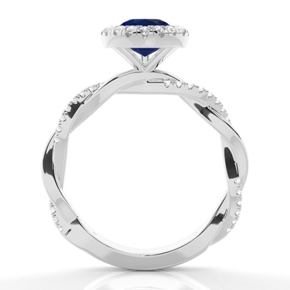 Blauer Saphir-Halo-Verlobungsring Mit Lünette In Fassung