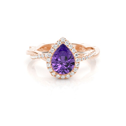 Bezel Setting Amethyst Halo Engagement Ring