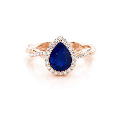 Bezel Setting Blue Sapphire Halo Engagement Ring