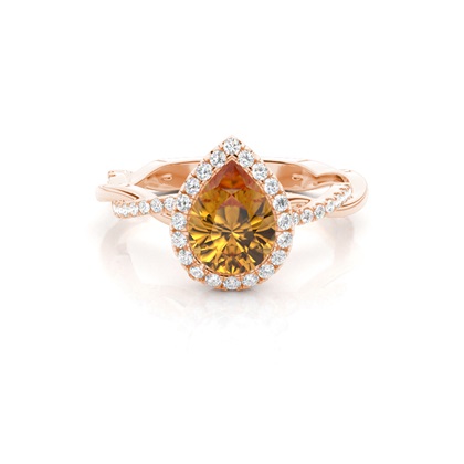 Bezel Setting Citrine Halo Engagement Ring