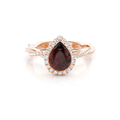 Bezel Setting Garnet Halo Engagement Ring