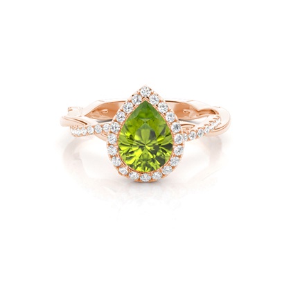 Bezel Setting Peridot Halo Engagement Ring