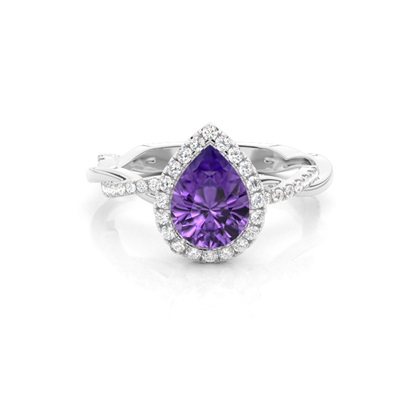 Bezel Setting Amethyst Halo Engagement Ring