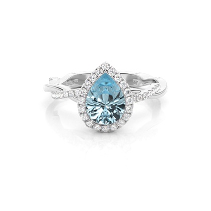 Bezel Setting Aquamarine Halo Engagement Ring