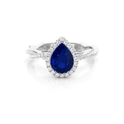 Bezel Setting Blue Sapphire Halo Engagement Ring